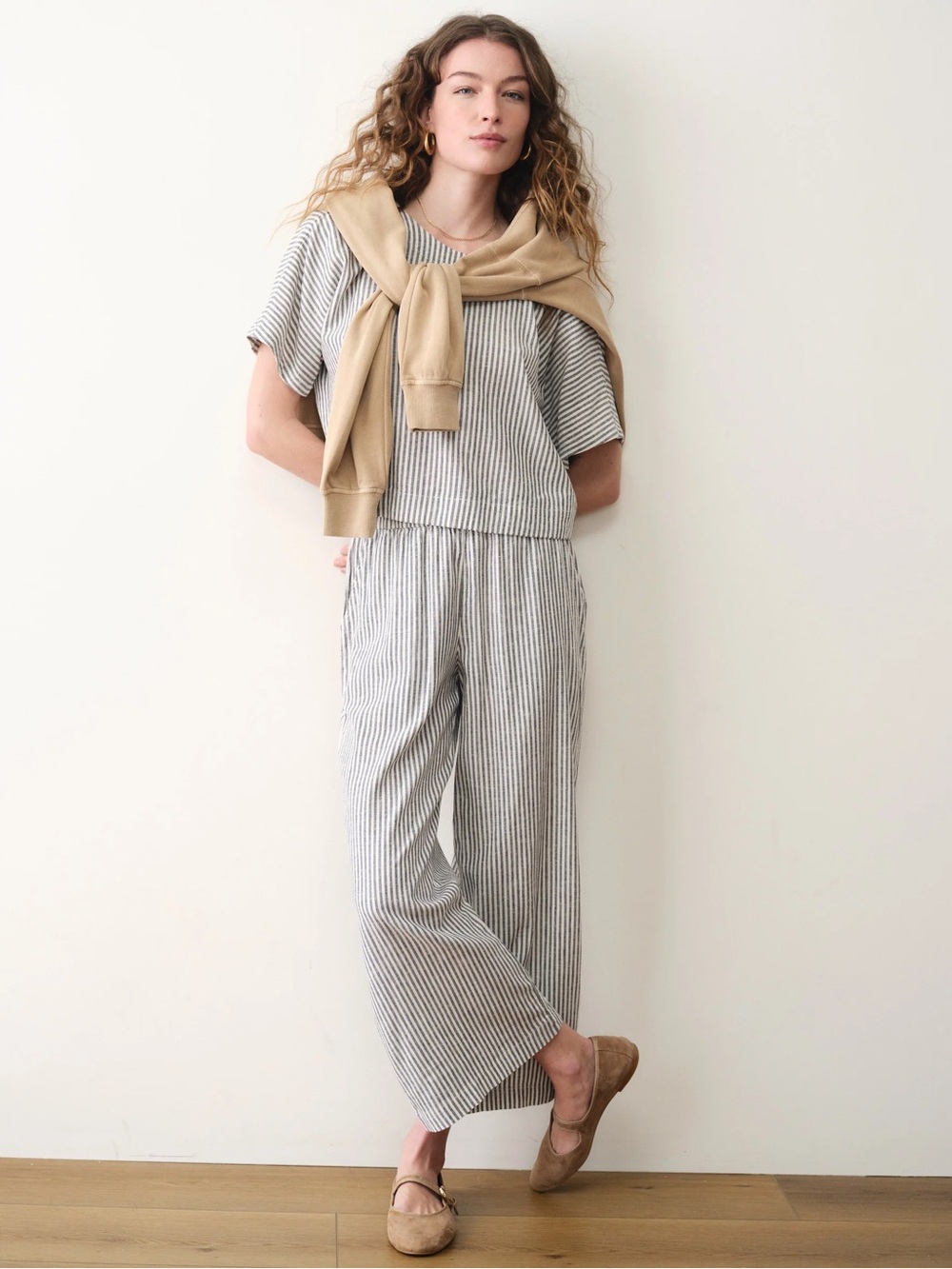MARINE LAYER Allison Hemp Crop Trouser NEW WITHOUT TAGS NWOT XS Midnight Stripe - Picture 2 of 5